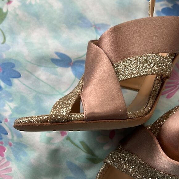Sergio Rossi Scarpe Donna Rose Ribbon and Gold Glitter Heels - Picture 6 of 17